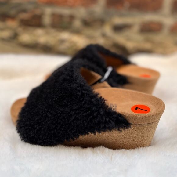 NEW Size 7 Papillio x Birkenstock Womens Namica Wedge Black Shearling Mule Shoe - Picture 7 of 10